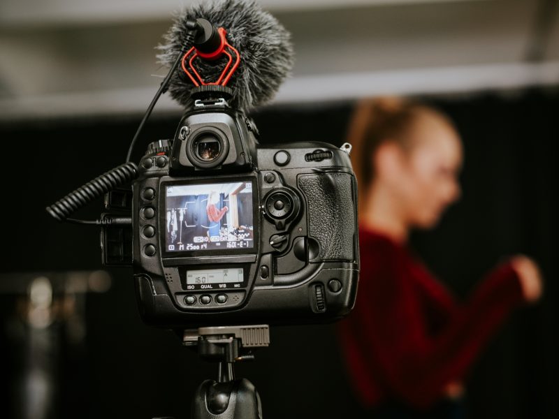 Digital video camera screen on a production set