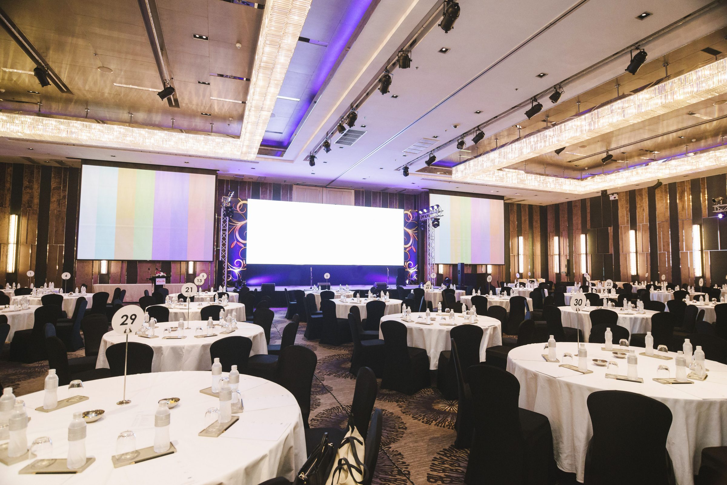 Empty conference room with round table for corporate event