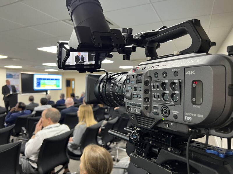 Sony FX9 filming live conference presenter to audience in auditorium - Zealous Media