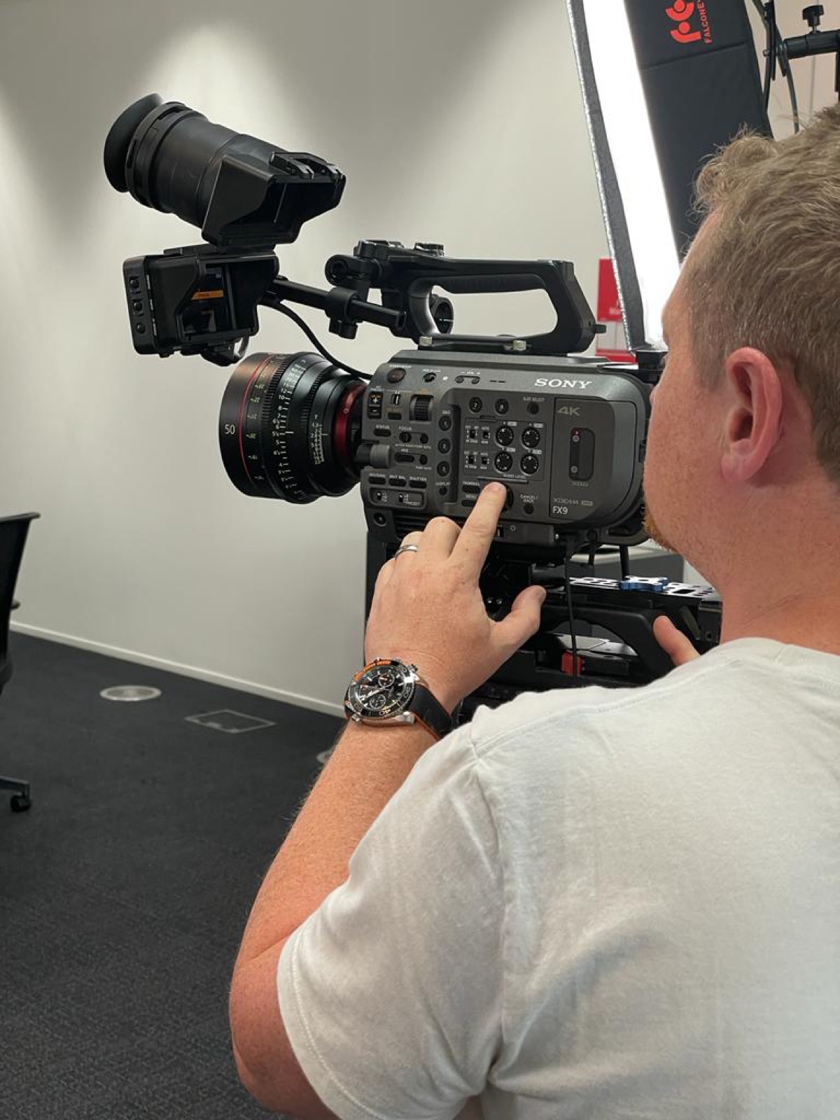 Cameraman operating sony fx9 studio