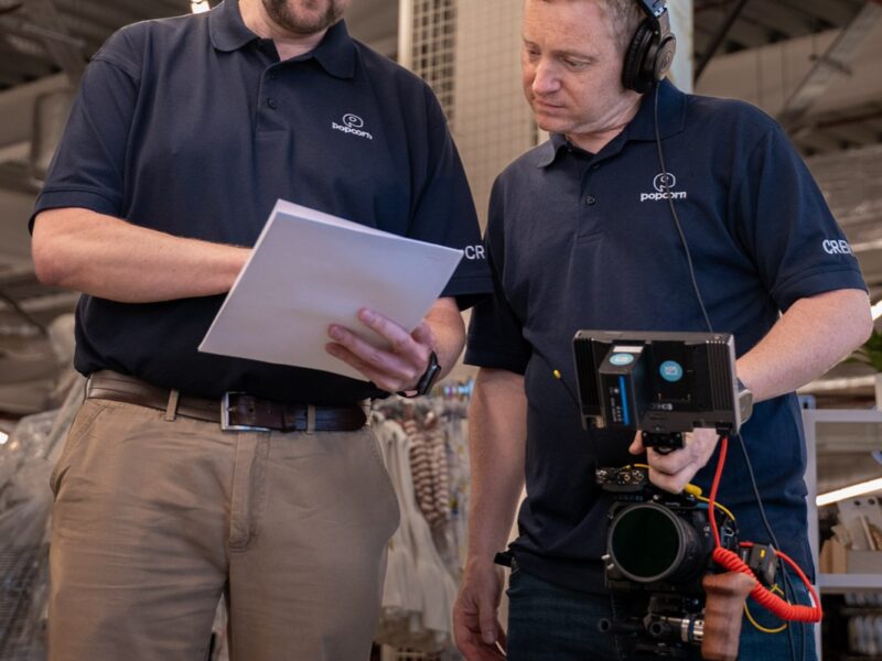 Two crew reviewing script primark store